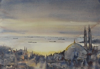 ISTANBUL-2 Vrachtschepen wachten op de loods in de Zee van Marmora